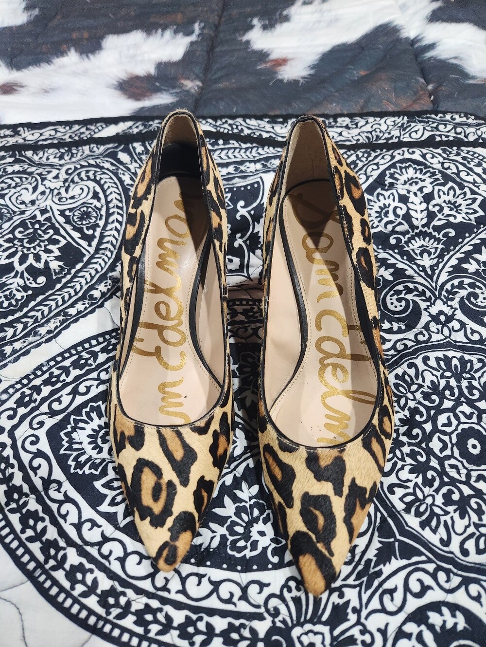 Sam Edelman Leopard Print Pointed Toe Pumps - Tan/Black